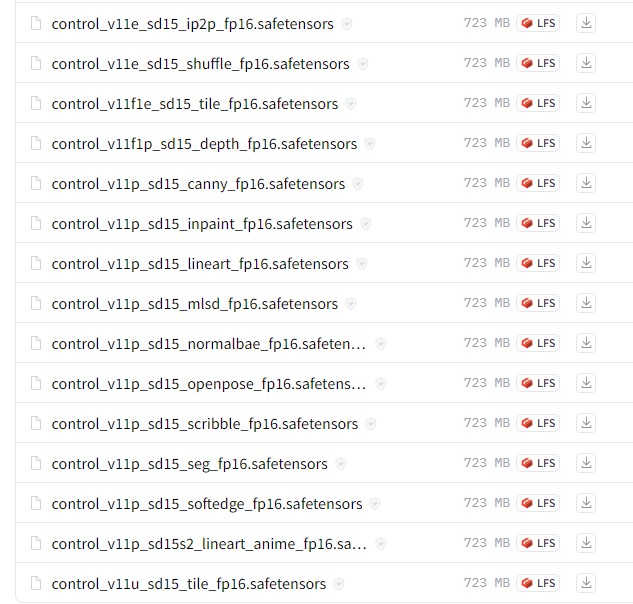 ControlNet モデルダウンロード一覧